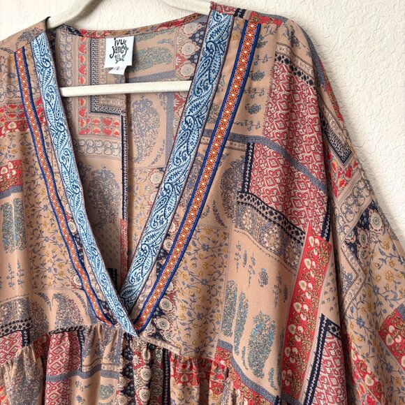 Ivy Jane Boho Printed V-Neck Flowy Peasant High Low Blouse Top - Picture 4 of 8
